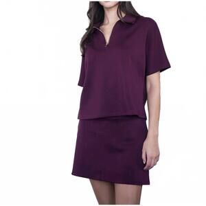 NEW BEFORE YOU COLLECTION half zip short sleeve top in burgundy